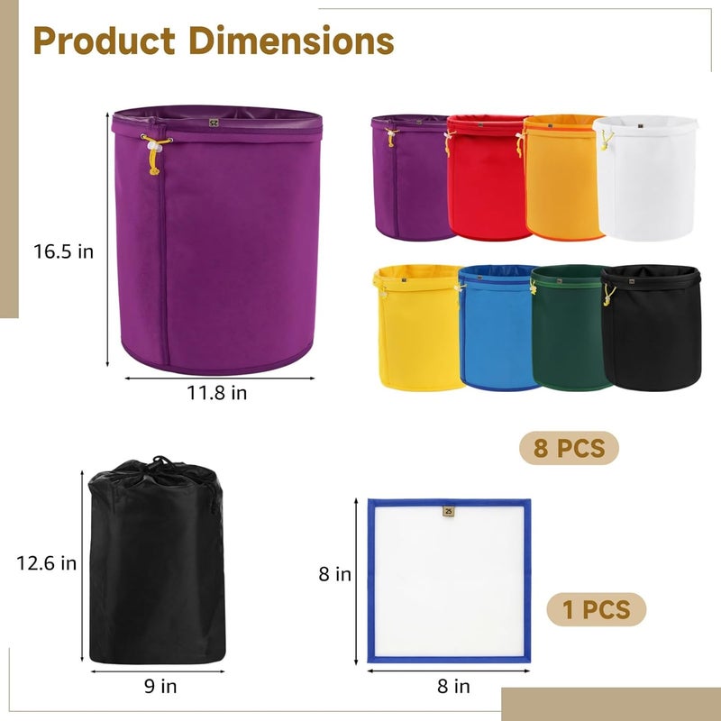 Varku 8PCS 5-Gallon Mesh Filter Bags, 25 to 220 Micron Fine Nylon Strainer Bag, Reusable Drawstring Washable Mesh Bags for 5 Gallon Bucket, with Pressing Screen & Storage Bag, for DIY Drink, Cold Brew - Image 5